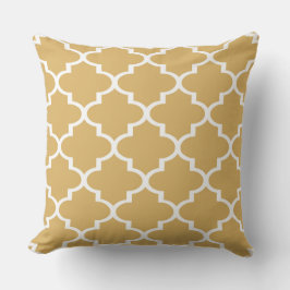 Tan White Quatrefoil Lattice Pillow Kissen