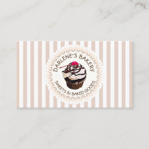 Tan & White Strip Chocolate Cupcake Business Card Visitenkarte