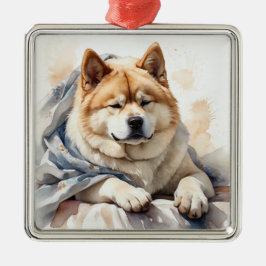 TAN & WHITE WATERCOLOR AKITA DOG ORNAMENT AUS METALL
