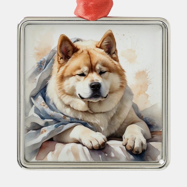 TAN & WHITE WATERCOLOR AKITA DOG ORNAMENT AUS METALL (Vorne)