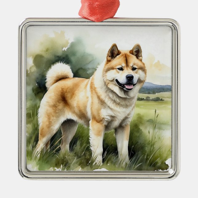 TAN & WHITE WATERCOLOR AKITA DOG ORNAMENT AUS METALL (Vorne)