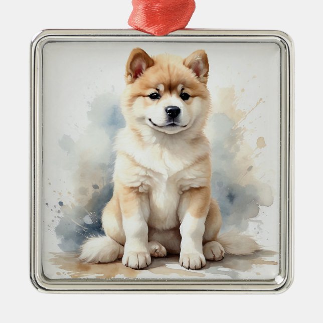 TAN & WHITE WATERCOLOR AKITA DOG ORNAMENT AUS METALL (Vorne)