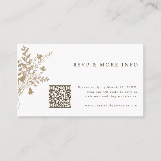 Tan & White Wildblume Wedding RSVP Begleitkarte (Vorderseite)