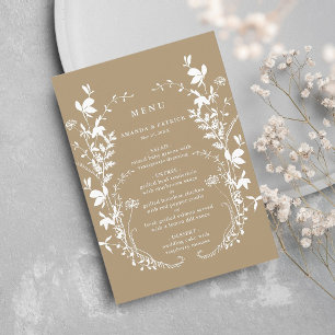 Tan Wildblume Silhouette Wreath Wedding Menükarte