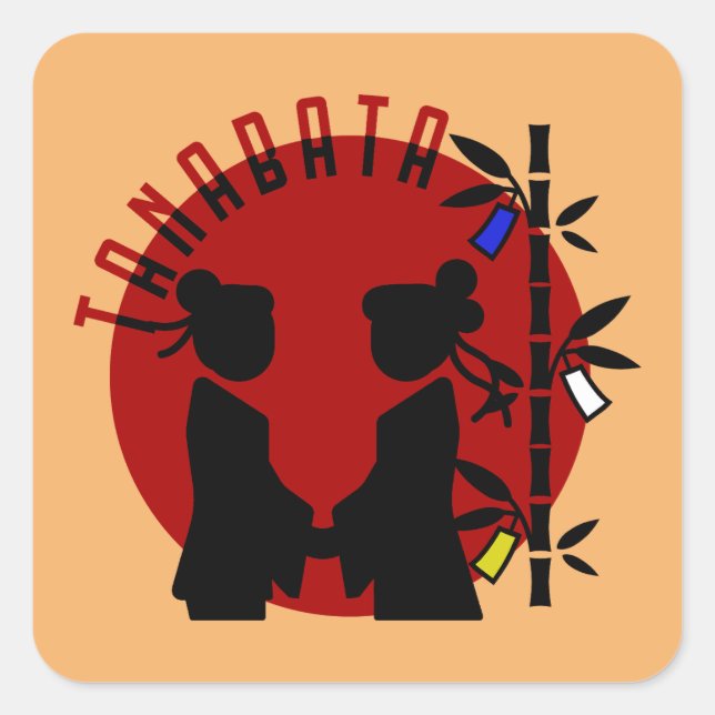 Tanabata Couple Silhouette Quadratischer Aufkleber (Vorderseite)