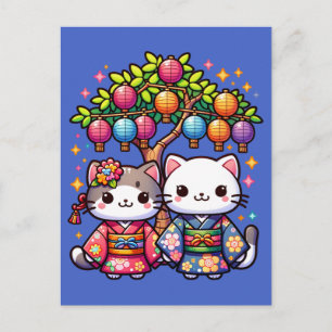 Tanabata Kittens in Kimonos Postkarte