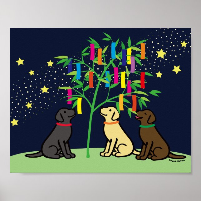 Tanabata Labrador Retriever Stars und Milky Way Poster (Vorne)