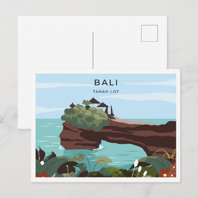 Tanah Lot Bali Indonesien Reise-Ort Illustration Postkarte (Vorne/Hinten)