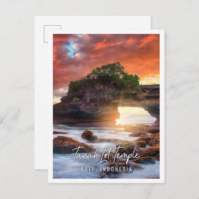Tanah Lot Tempel bei Sonnenuntergang in Bali Postkarte (Vorne/Hinten)