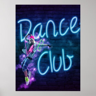 Tance Club Neon Sign mit Dancer Blacklight Poster