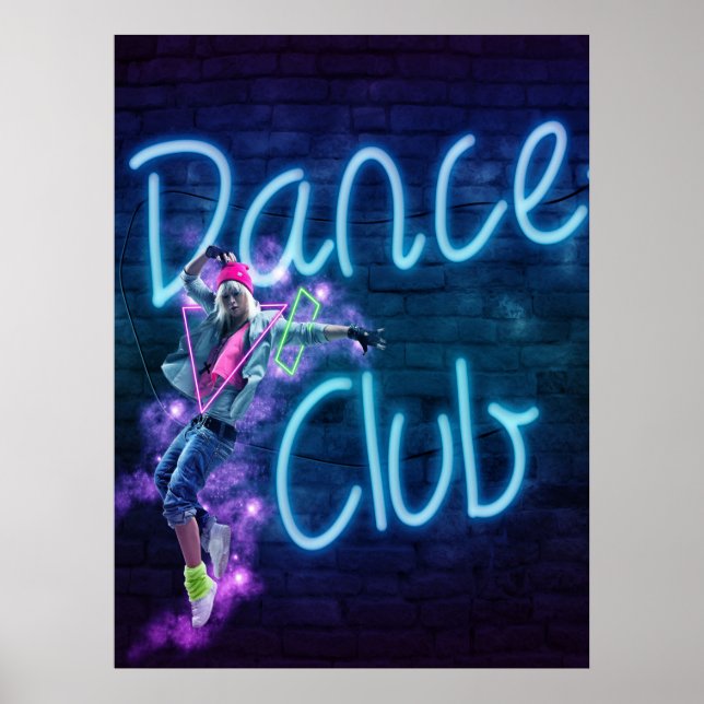 Tance Club Neon Sign mit Dancer Blacklight Poster (Vorne)