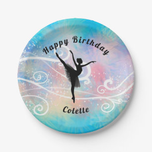 Tance Happy Birthday Ballerina Swirl Papierplatte Pappteller
