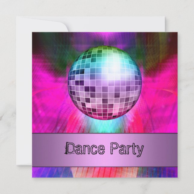 Tance Party Event Pink Lila Abstrakter Mirrorball Einladung (Vorderseite)