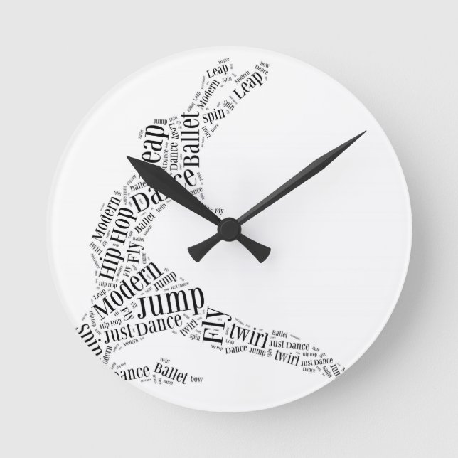 Tance Word Cloud Black & White Runde Wanduhr (Vorderseite)