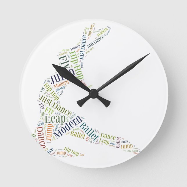 Tance Word Cloud Runde Wanduhr (Vorderseite)