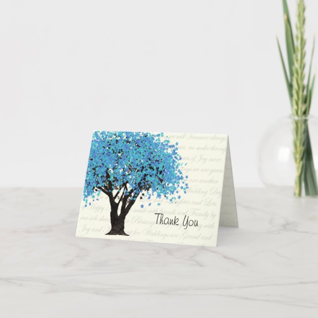 Tancing Blooms Blue Tree Vielen Dank Dankeskarte (Vorderseite)