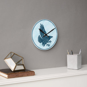 Tancing Blue Raven Runde Wanduhr