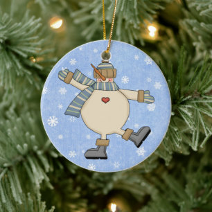 Tancing Country Snowman Keramik Ornament