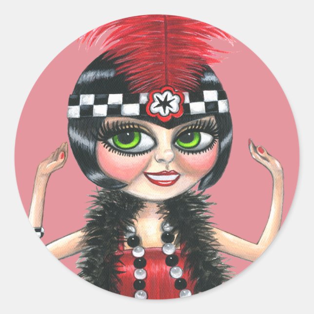 Tancing Flapper Girl Roaring 20 Runder Aufkleber (Vorderseite)