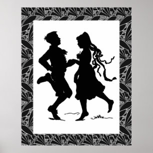 Tancing Girl Boy Silhouette Art Poster