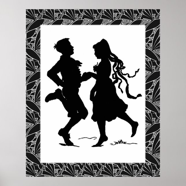 Tancing Girl Boy Silhouette Art Poster (Vorne)