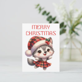 Tancing Husky Pup - Weihnachtskarte Feiertagskarte