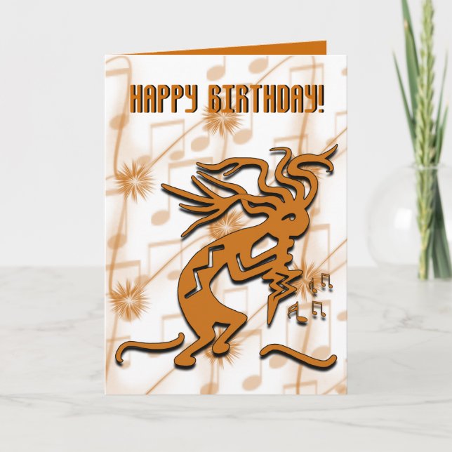 Tancing Kokopelli Musician Happy Birthday Template Karte (Vorderseite)