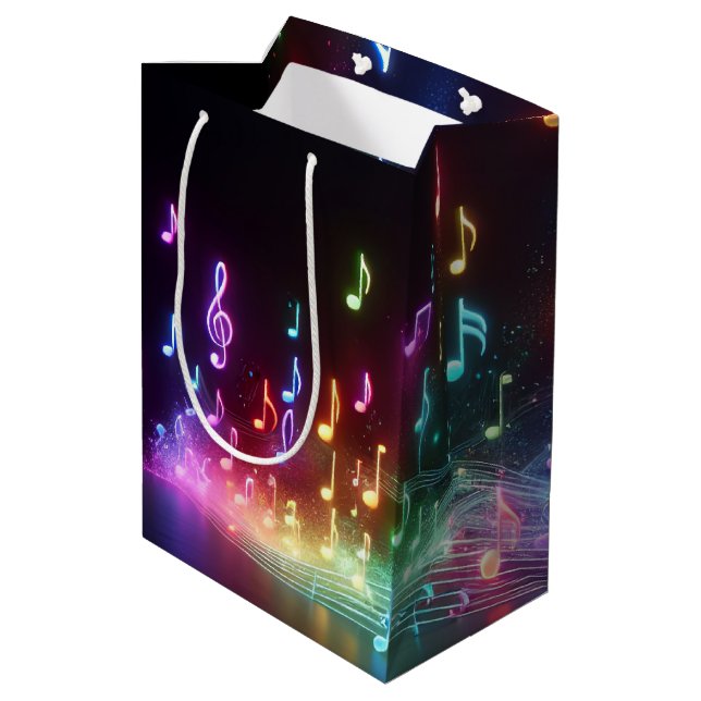 Tancing Neon Musical Notes Mittlere Geschenktüte (Rückseite Schrägansicht)