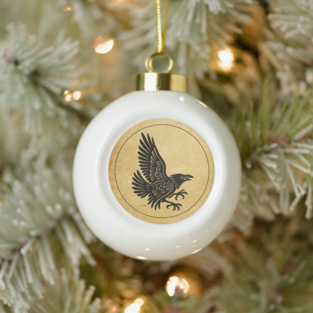 Tancing Norse Raven Keramik Kugel-Ornament (Baum)