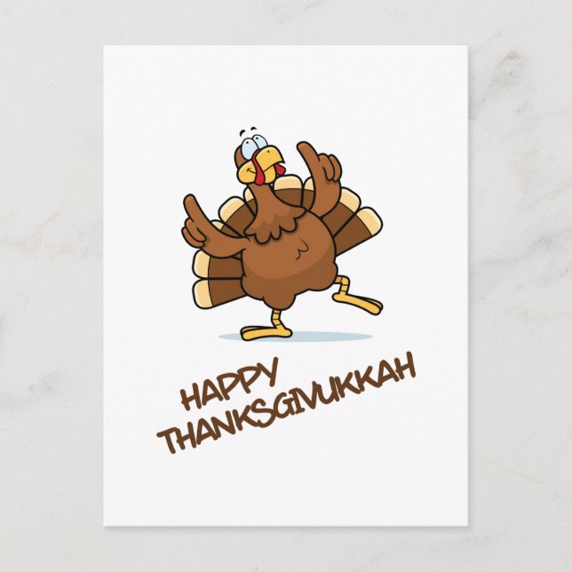 Tancing Turkey Celebrate Thanksgivukkah Postkarte (Vorderseite)