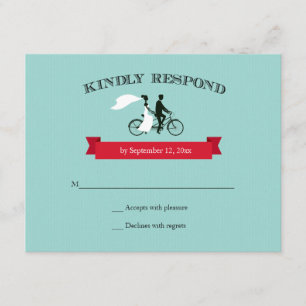 Tandem Bicycle Aqua Wedding RSVP Karte