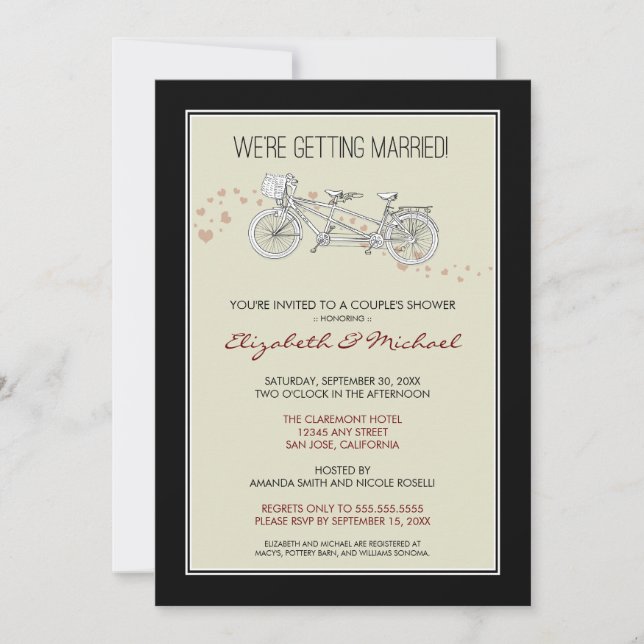 Tandem Bicycle Couple's Bridal Dusche Einladung (Vorderseite)