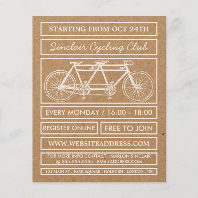 Tandem Bicycle, Kraft Cycling Club Werbung Flyer (Vorne)