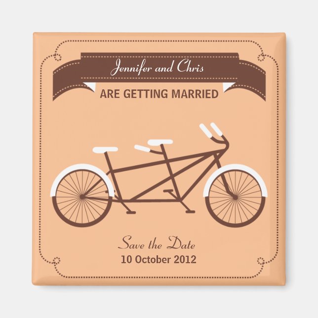 Tandem Bicycle Moderne Beige Save the Date Magnet (Vorne)