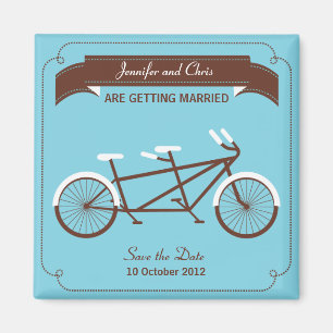 Tandem Bicycle Modernes Wedding Blue Save the Date Magnet