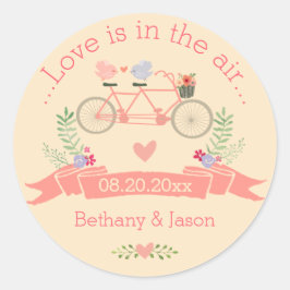 Tandem Bicycle, Vögel und Banner Wedding Runder Aufkleber