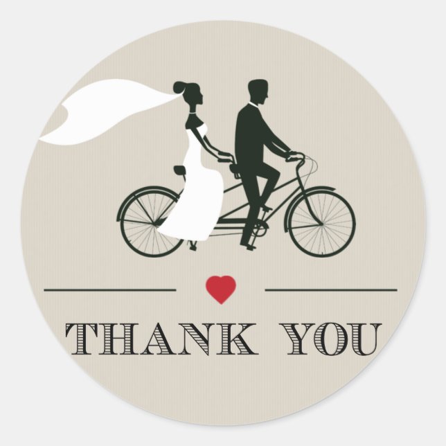 Tandem Bicycle Wedding Danke Stickers (Vorderseite)