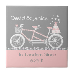 Tandem Bicycle Wedding Tile Trivet Fliese