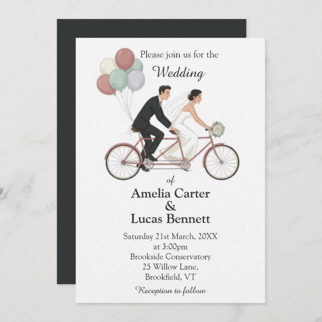 Tandem Bike Wedding Invitation Einladung (Vorne/Hinten)