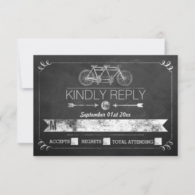 Tandem-Bikerkartentafel Typografie Wedding RSVP (Vorderseite)