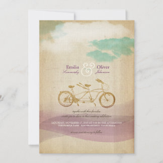 Tandem-Fahrrad 2 Aquarell Vintage Rustikale Hochze Einladung