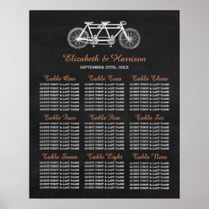 Tandem-Fahrrad auf Kopfbrett-Hochzeitskarte Poster