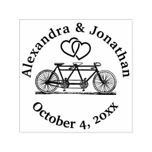 Tandem Fahrrad für zwei & Herz-Namen Datum Permastempel