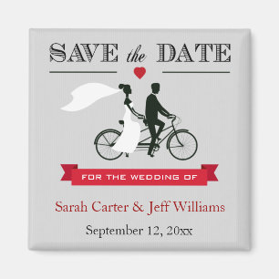 Tandem-Fahrrad Grau und Rot Save-the-Date-Magnete Magnet