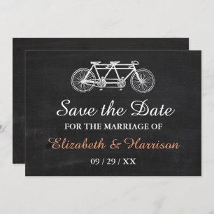 Tandem-Fahrrad-Hochzeit auf der Tafel retten das D Save The Date