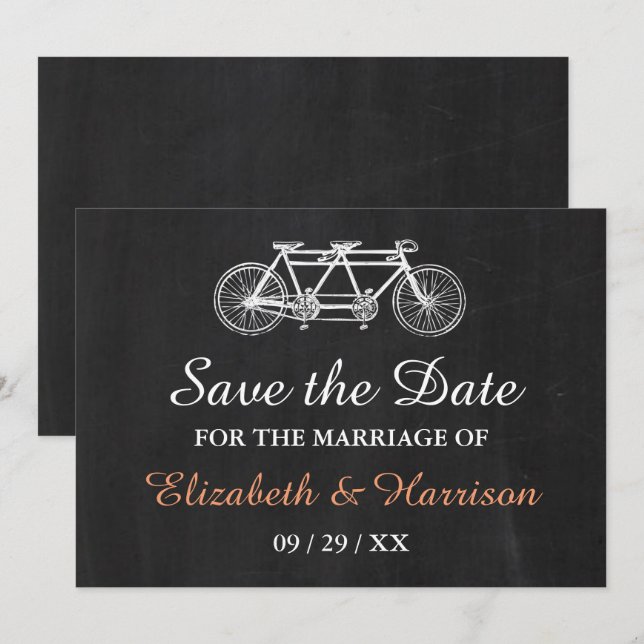 Tandem-Fahrrad-Hochzeit auf der Tafel retten das D Save The Date (Vorne/Hinten)