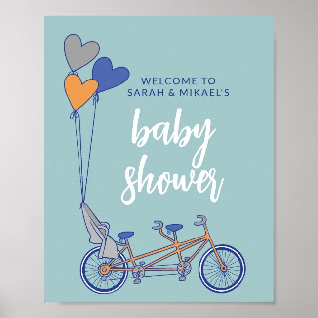 Tandem-Fahrrad mit Babysitzdusche Poster (Vorne)