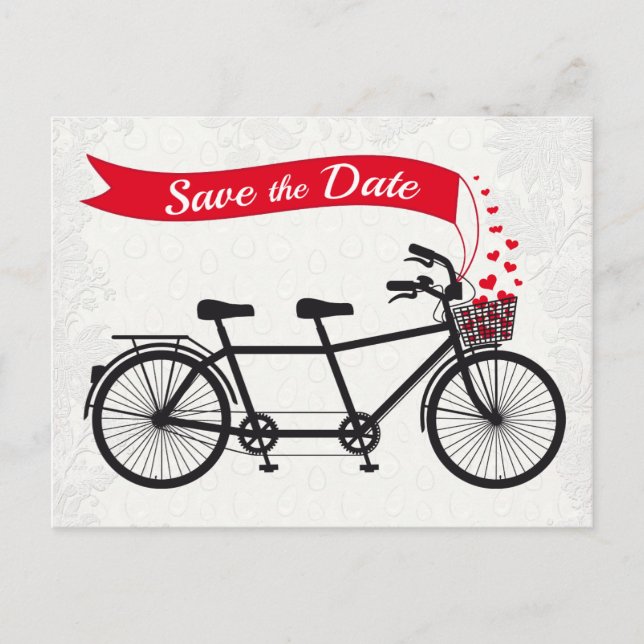 Tandem Fahrrad Save the Date Herz Ankündigungspostkarte (Vorderseite)