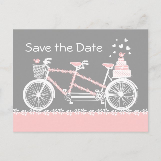 Tandem Fahrrad Save the Date Postkarte (Vorderseite)