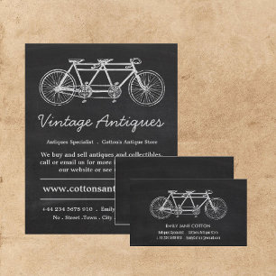 Tandem-Fahrrad & Schultafel, Antiquitätenhändler Visitenkarte